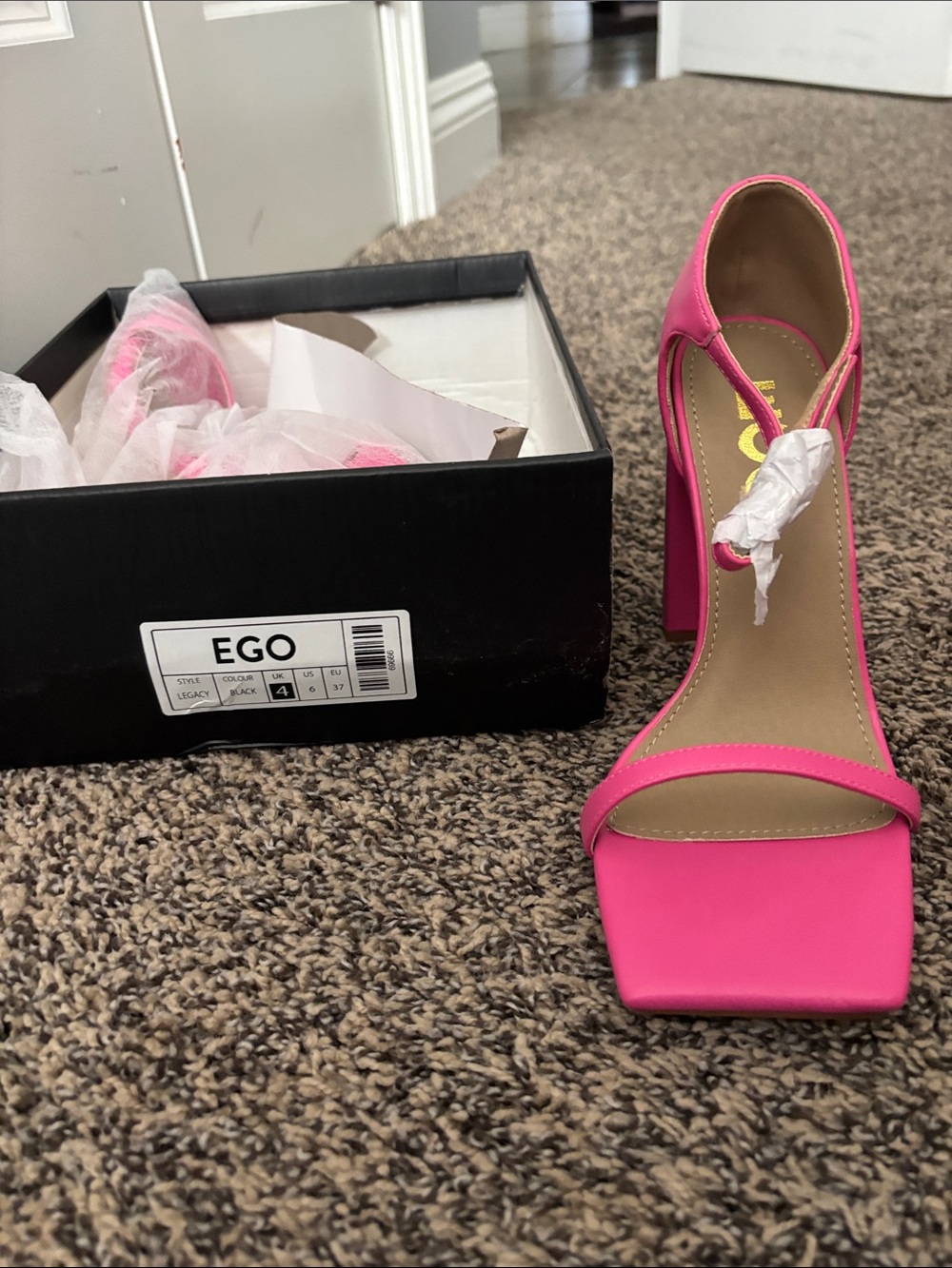 EGO Hot Pink Square-Toe Ankle Strap Block Heels
